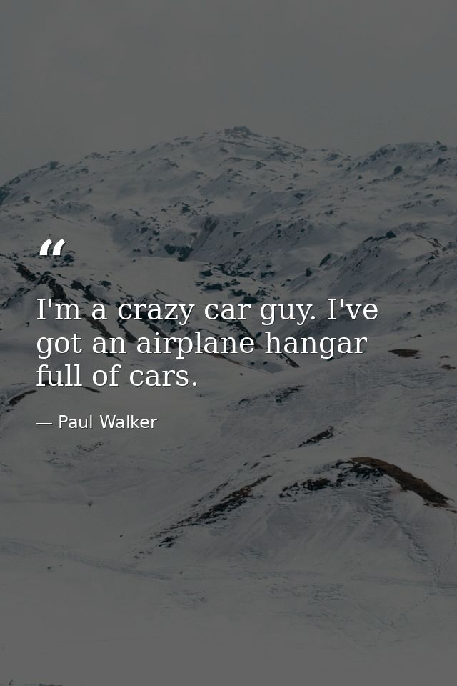 I'm a crazy car guy. I've got an airplane hangar full of cars. — Paul Walker