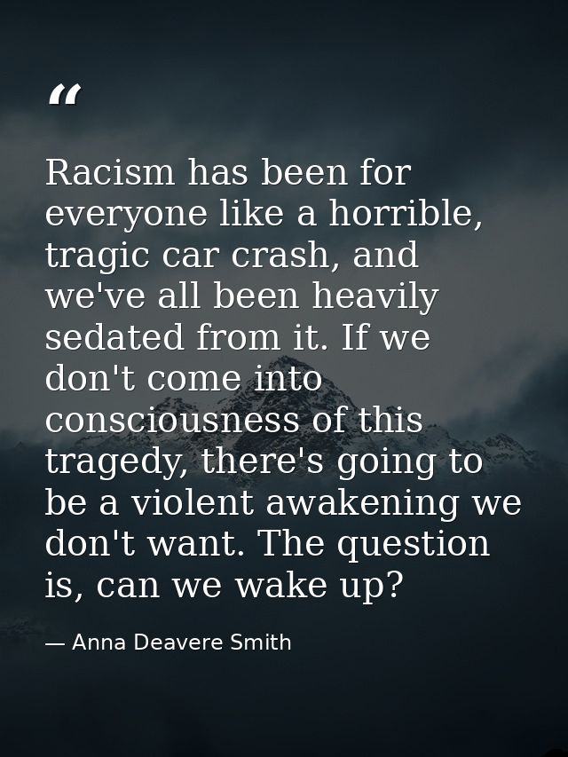 Racism has been for everyone like a horrible, tragic car crash, and we've all been heavily sedated from it. If we don't  — Anna Deavere Smith