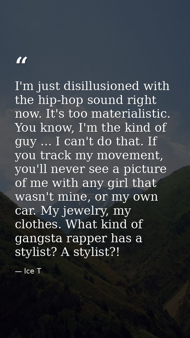 I'm just disillusioned with the hip-hop sound right now. It's too materialistic. You know, I'm the kind of guy ... I can — Ice T