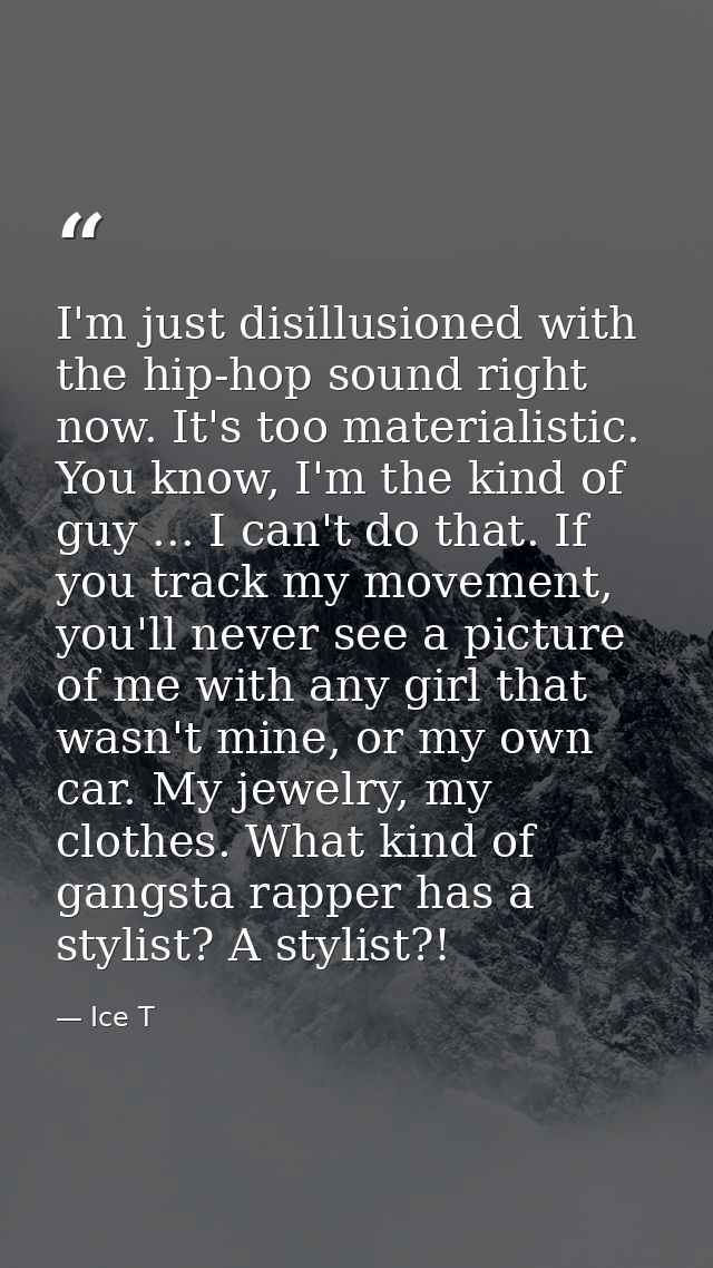 I'm just disillusioned with the hip-hop sound right now. It's too materialistic. You know, I'm the kind of guy ... I can — Ice T