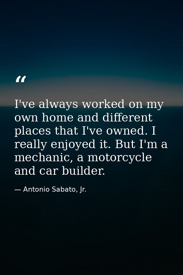 I've always worked on my own home and different places that I've owned. I really enjoyed it. But I'm a mechanic, a motor — Antonio Sabato, Jr.