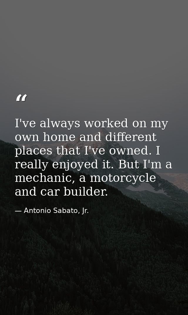 I've always worked on my own home and different places that I've owned. I really enjoyed it. But I'm a mechanic, a motor — Antonio Sabato, Jr.