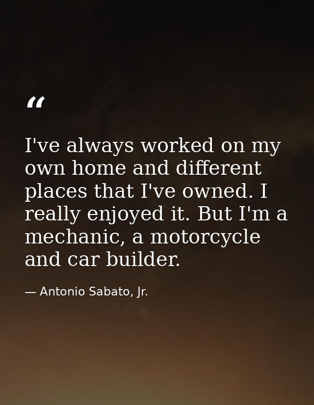 I've always worked on my own home and different places that I've owned. I really enjoyed it. But I'm a mechanic, a motor — Antonio Sabato, Jr.