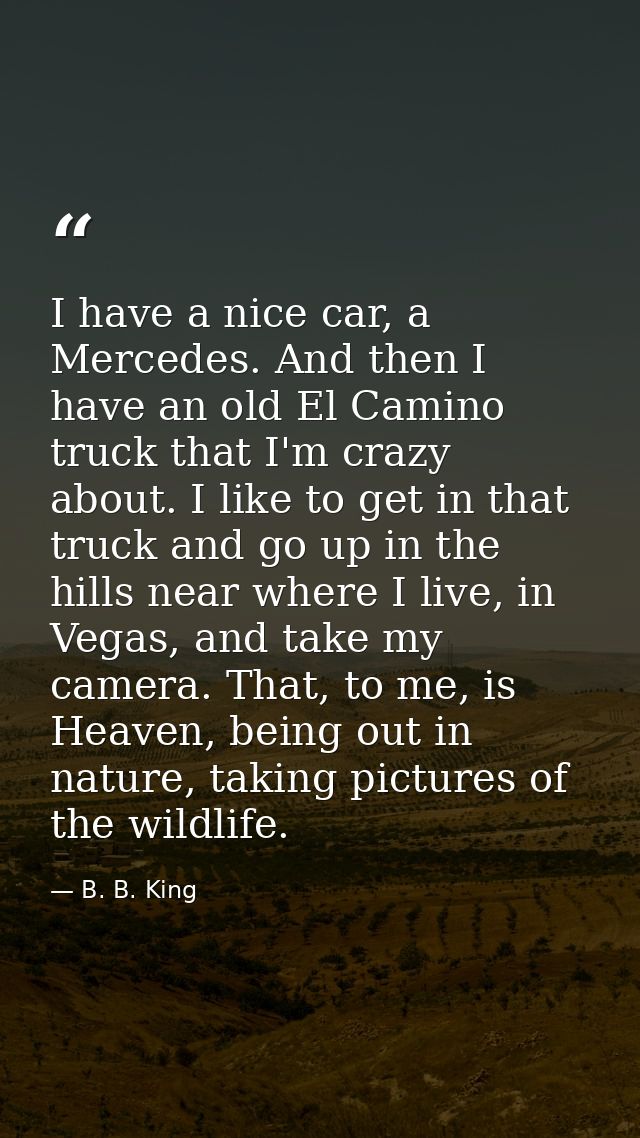 I have a nice car, a Mercedes. And then I have an old El Camino truck that I'm crazy about. I like to get in that truck  — B. B. King