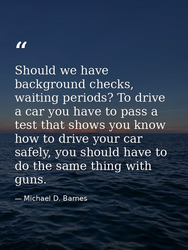 Should we have background checks, waiting periods? To drive a car you have to pass a test that shows you know how to dri — Michael D. Barnes