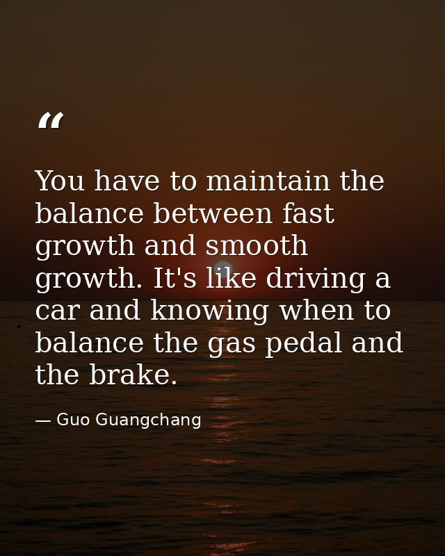 You have to maintain the balance between fast growth and smooth growth. It's like driving a car and knowing when to bala — Guo Guangchang