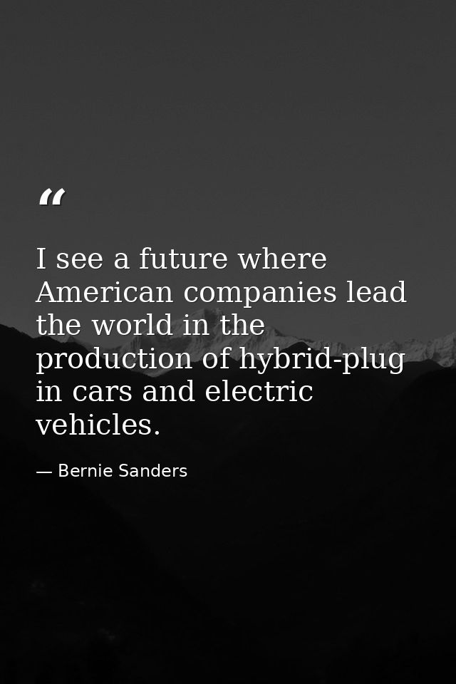 I see a future where American companies lead the world in the production of hybrid-plug in cars and electric vehicles. — Bernie Sanders