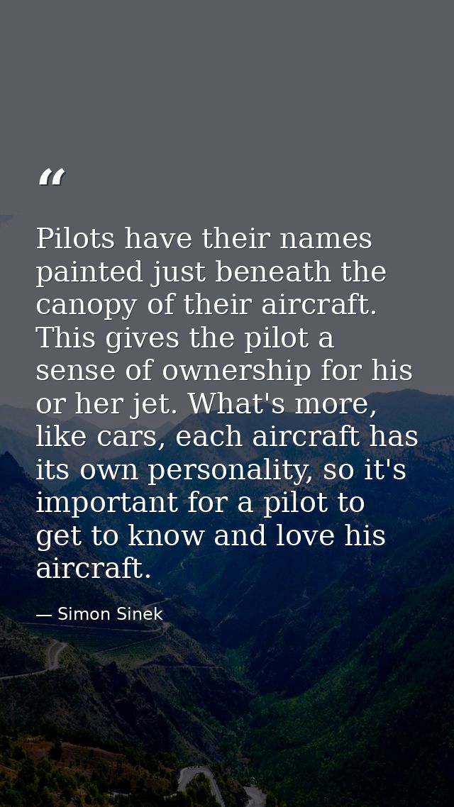 Pilots have their names painted just beneath the canopy of their aircraft. This gives the pilot a sense of ownership for — Simon Sinek