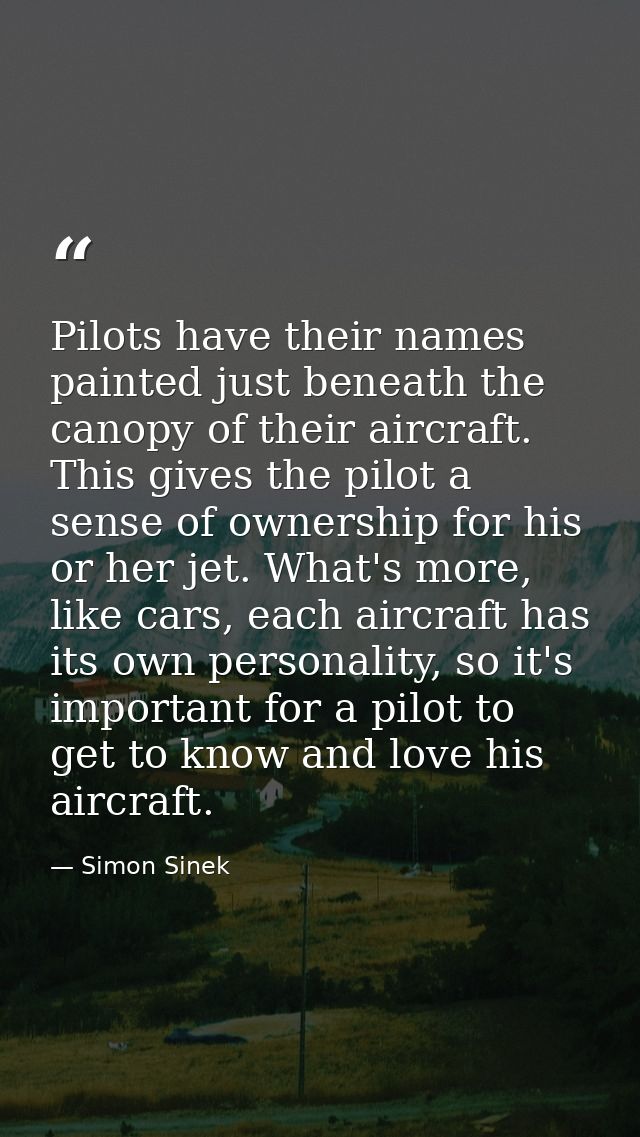 Pilots have their names painted just beneath the canopy of their aircraft. This gives the pilot a sense of ownership for — Simon Sinek