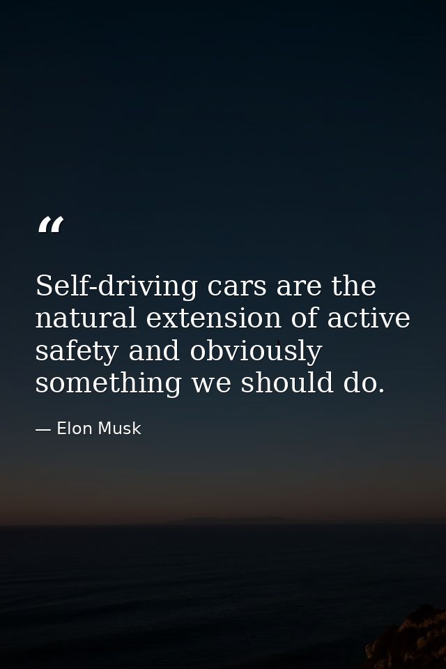 Self-driving cars are the natural extension of active safety and obviously something we should do. — Elon Musk