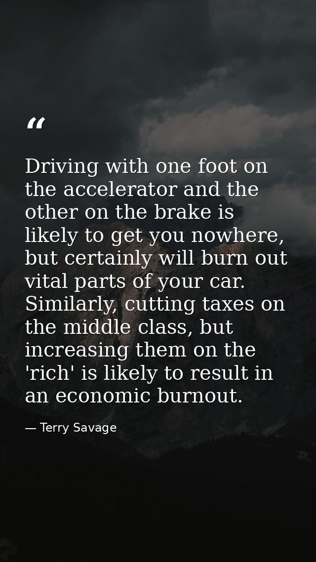 Driving with one foot on the accelerator and the other on the brake is likely to get you nowhere, but certainly will bur — Terry Savage