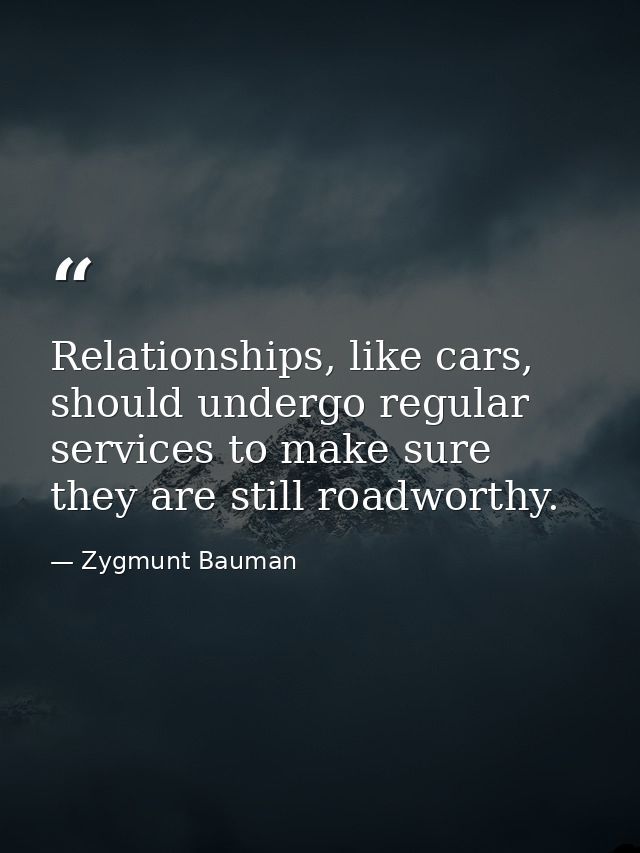 Relationships, like cars, should undergo regular services to make sure they are still roadworthy. — Zygmunt Bauman
