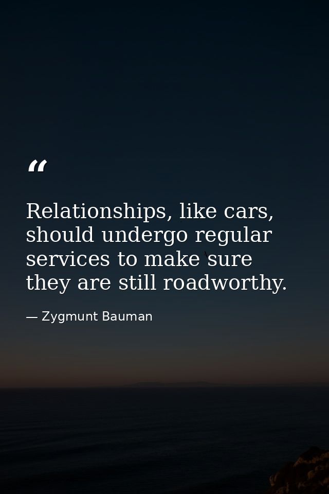 Relationships, like cars, should undergo regular services to make sure they are still roadworthy. — Zygmunt Bauman