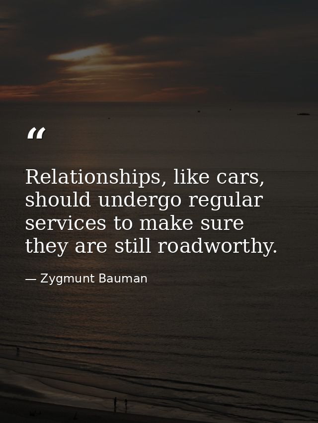 Relationships, like cars, should undergo regular services to make sure they are still roadworthy. — Zygmunt Bauman