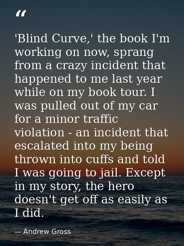 'Blind Curve,' the book I'm working on now, sprang from a crazy incident that happened to me last year while on my book  — Andrew Gross