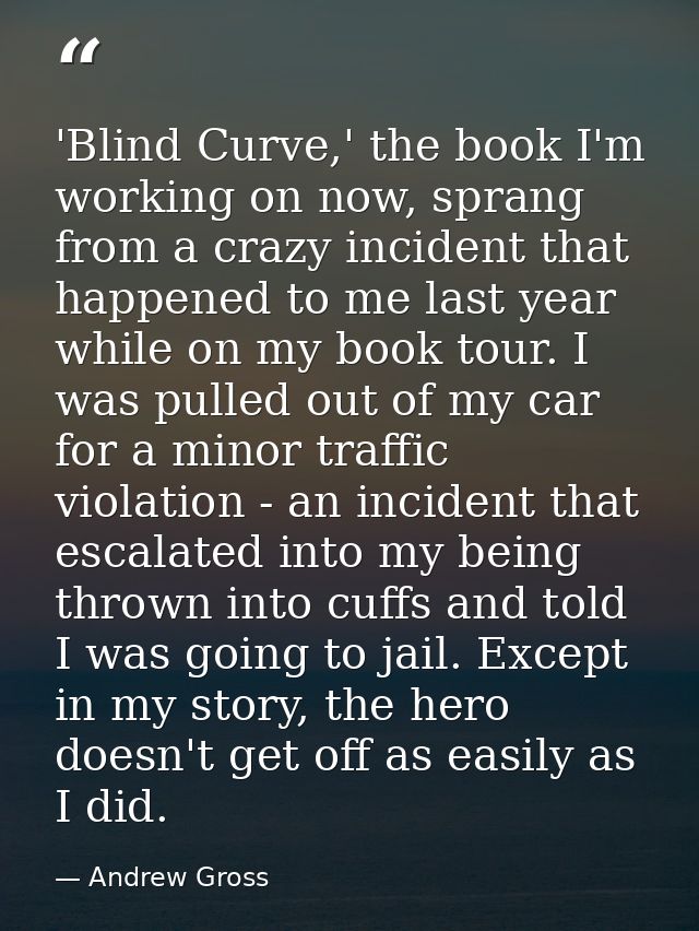 'Blind Curve,' the book I'm working on now, sprang from a crazy incident that happened to me last year while on my book  — Andrew Gross