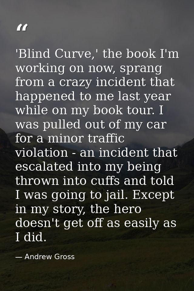 'Blind Curve,' the book I'm working on now, sprang from a crazy incident that happened to me last year while on my book  — Andrew Gross