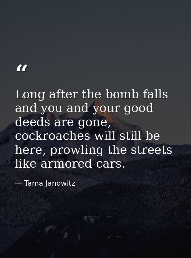 Long after the bomb falls and you and your good deeds are gone, cockroaches will still be here, prowling the streets lik — Tama Janowitz