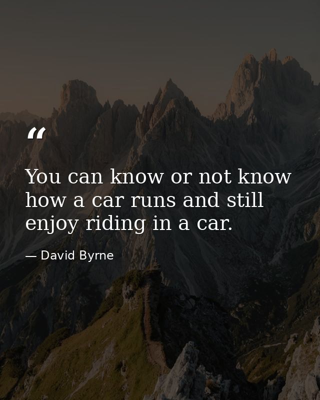 You can know or not know how a car runs and still enjoy riding in a car. — David Byrne