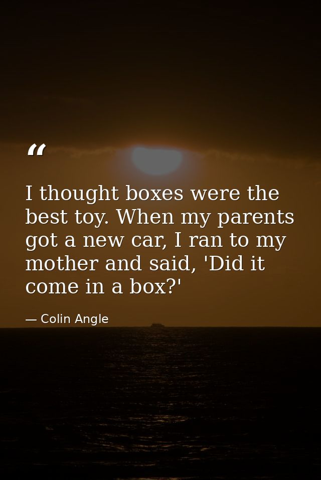 I thought boxes were the best toy. When my parents got a new car, I ran to my mother and said, 'Did it come in a box?' — Colin Angle