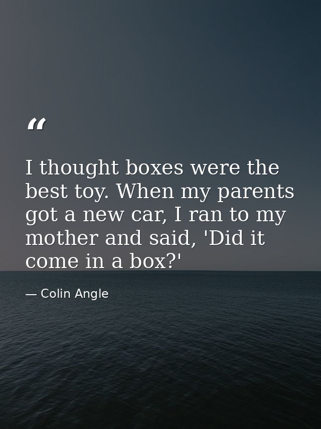 I thought boxes were the best toy. When my parents got a new car, I ran to my mother and said, 'Did it come in a box?' — Colin Angle