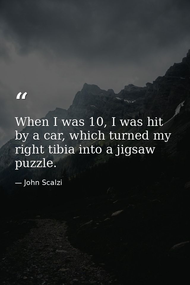 When I was 10, I was hit by a car, which turned my right tibia into a jigsaw puzzle. — John Scalzi