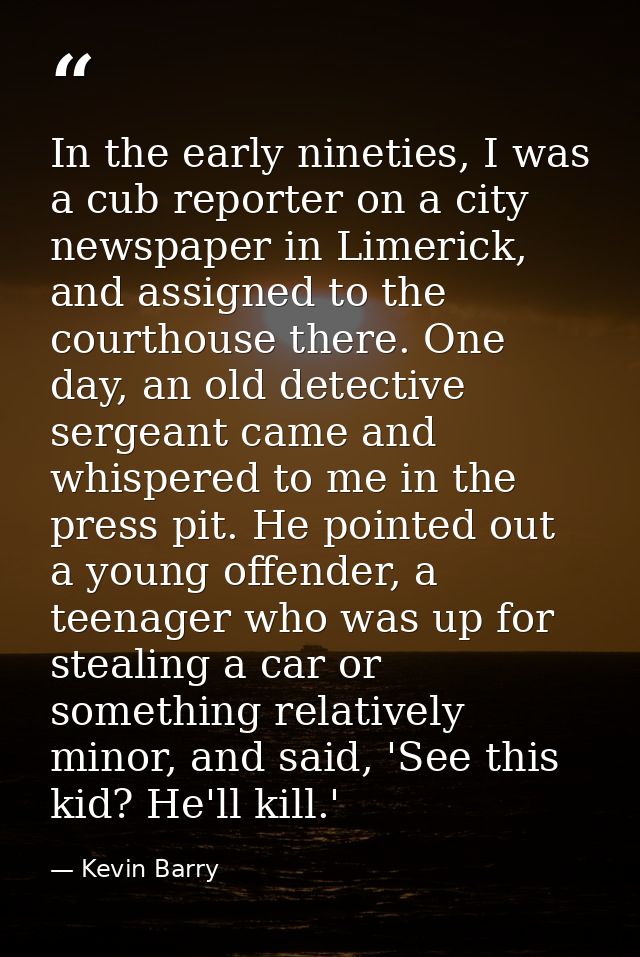 In the early nineties, I was a cub reporter on a city newspaper in Limerick, and assigned to the courthouse there. One d — Kevin Barry