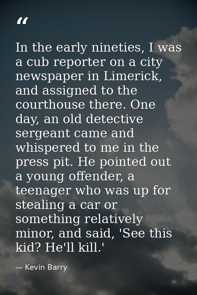 In the early nineties, I was a cub reporter on a city newspaper in Limerick, and assigned to the courthouse there. One d — Kevin Barry