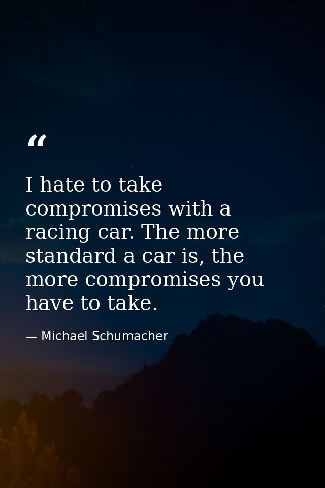 I hate to take compromises with a racing car. The more standard a car is, the more compromises you have to take. — Michael Schumacher
