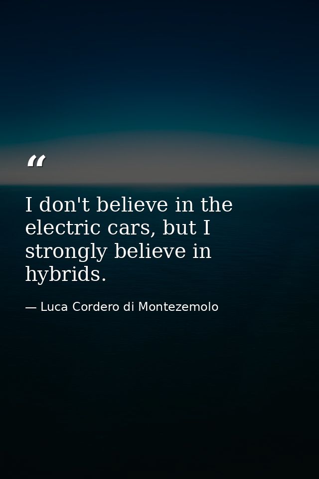 I don't believe in the electric cars, but I strongly believe in hybrids. — Luca Cordero di Montezemolo
