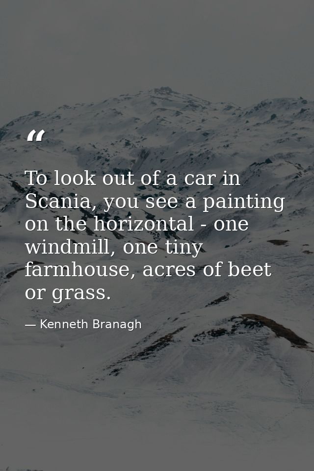 To look out of a car in Scania, you see a painting on the horizontal - one windmill, one tiny farmhouse, acres of beet o — Kenneth Branagh