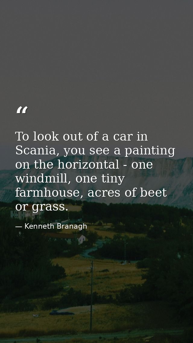 To look out of a car in Scania, you see a painting on the horizontal - one windmill, one tiny farmhouse, acres of beet o — Kenneth Branagh