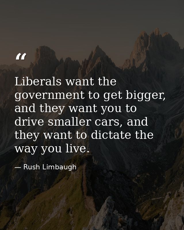 Liberals want the government to get bigger, and they want you to drive smaller cars, and they want to dictate the way yo — Rush Limbaugh