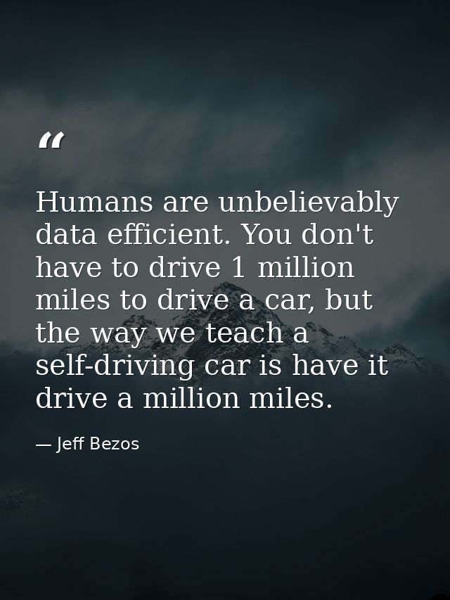 Humans are unbelievably data efficient. You don't have to drive 1 million miles to drive a car, but the way we teach a s — Jeff Bezos