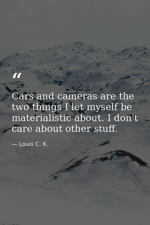 Cars and cameras are the two things I let myself be materialistic about. I don't care about other stuff. — Louis C. K.
