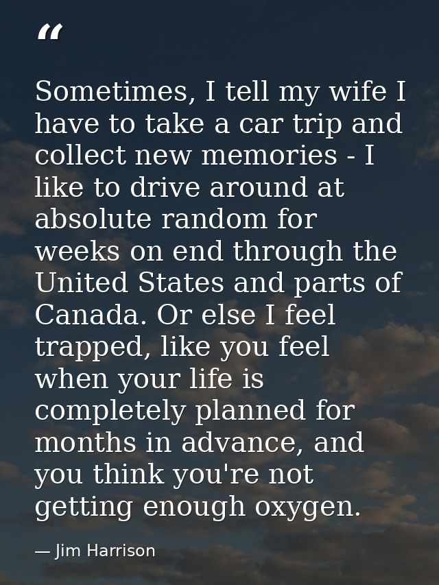 Sometimes, I tell my wife I have to take a car trip and collect new memories - I like to drive around at absolute random — Jim Harrison