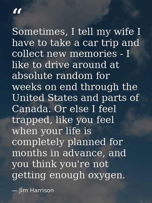 Sometimes, I tell my wife I have to take a car trip and collect new memories - I like to drive around at absolute random — Jim Harrison