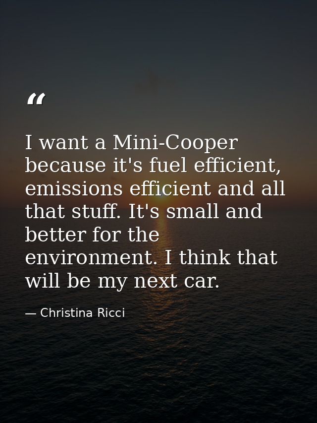 I want a Mini-Cooper because it's fuel efficient, emissions efficient and all that stuff. It's small and better for the  — Christina Ricci
