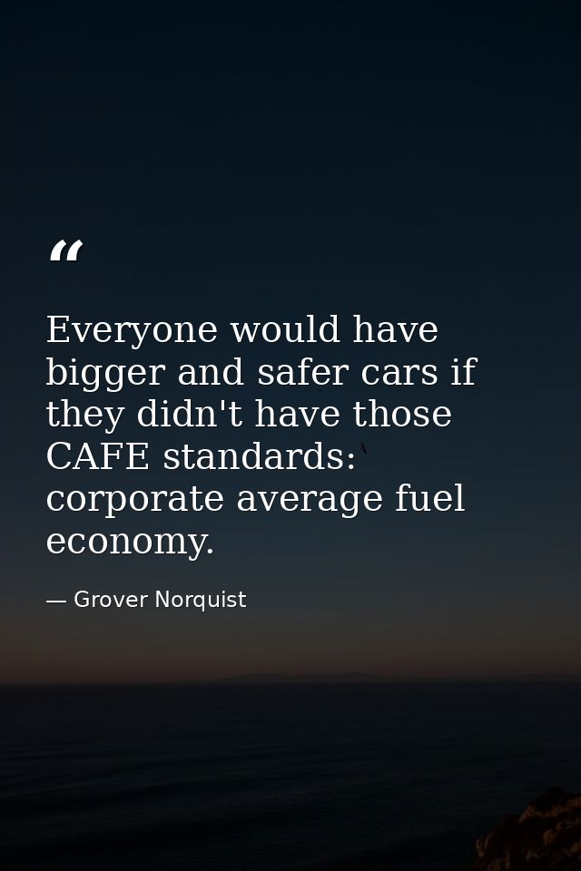 Everyone would have bigger and safer cars if they didn't have those CAFE standards: corporate average fuel economy. — Grover Norquist