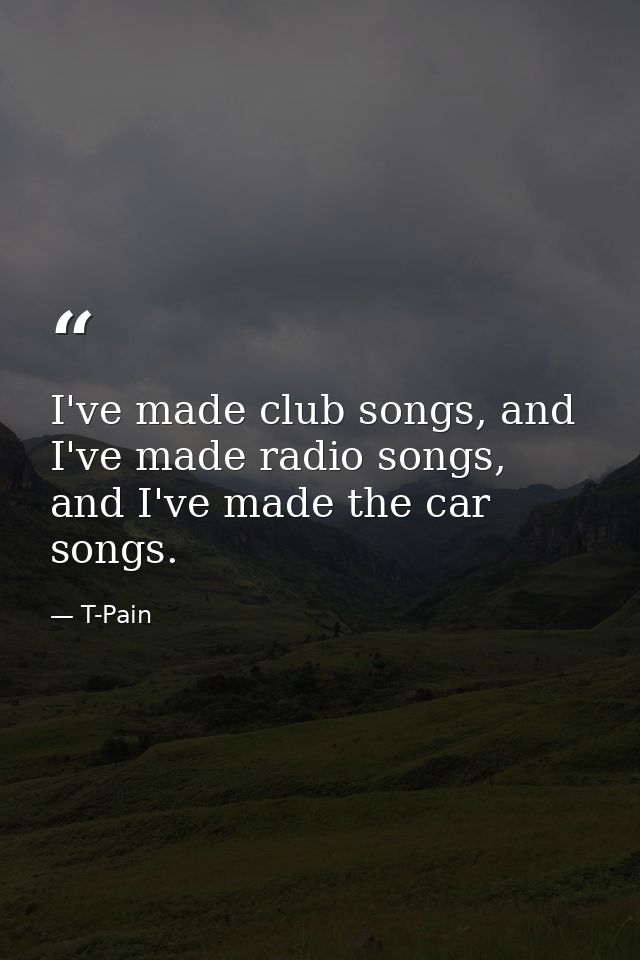 I've made club songs, and I've made radio songs, and I've made the car songs. — T-Pain