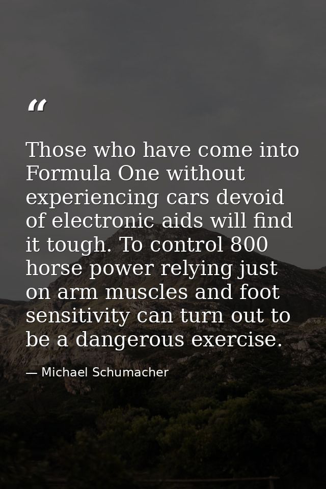 Those who have come into Formula One without experiencing cars devoid of electronic aids will find it tough. To control  — Michael Schumacher