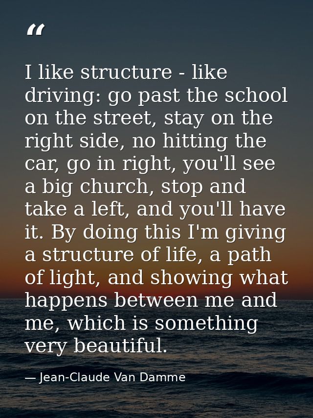 I like structure - like driving: go past the school on the street, stay on the right side, no hitting the car, go in rig — Jean-Claude Van Damme