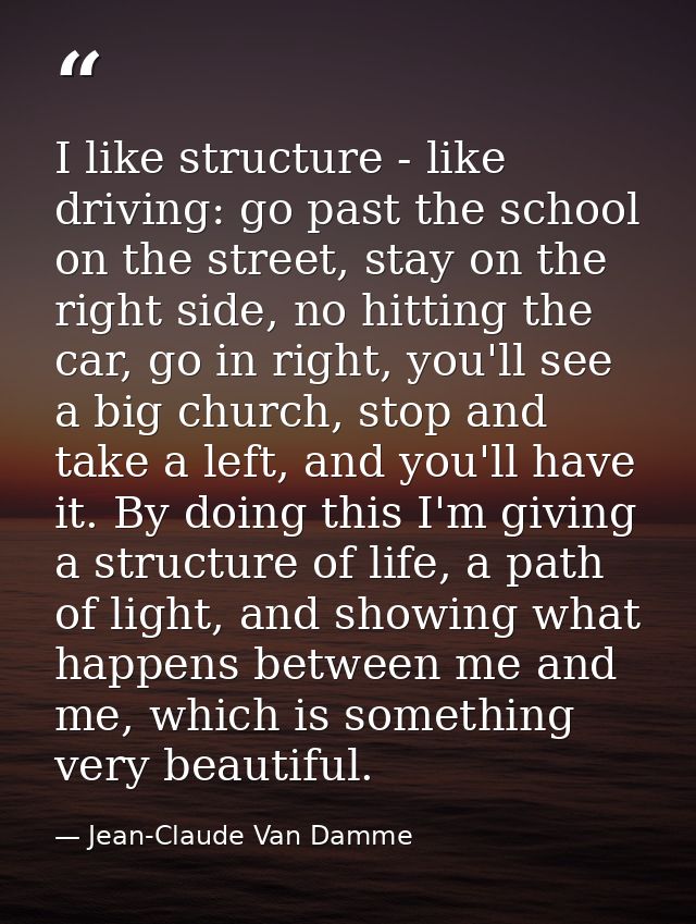 I like structure - like driving: go past the school on the street, stay on the right side, no hitting the car, go in rig — Jean-Claude Van Damme