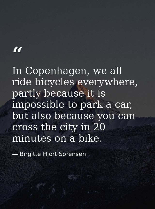 In Copenhagen, we all ride bicycles everywhere, partly because it is impossible to park a car, but also because you can  — Birgitte Hjort Sorensen