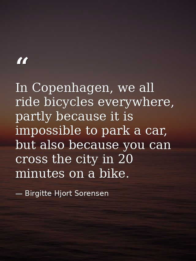 In Copenhagen, we all ride bicycles everywhere, partly because it is impossible to park a car, but also because you can  — Birgitte Hjort Sorensen