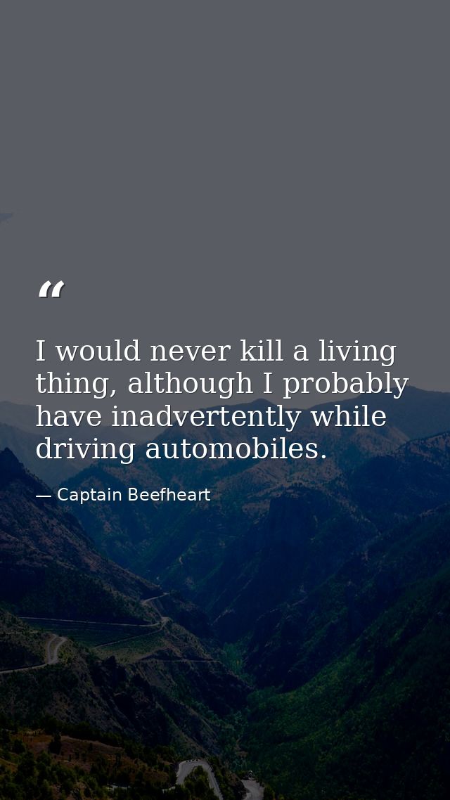 I would never kill a living thing, although I probably have inadvertently while driving automobiles. — Captain Beefheart