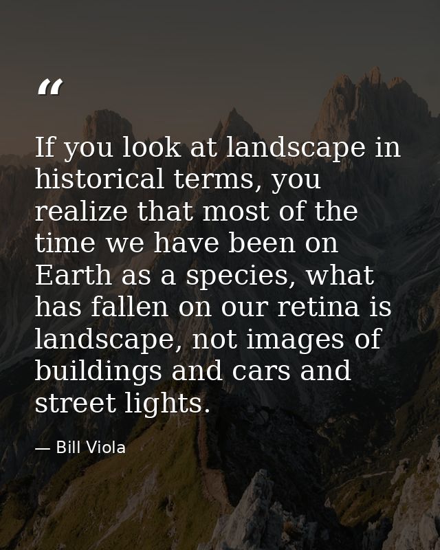 If you look at landscape in historical terms, you realize that most of the time we have been on Earth as a species, what — Bill Viola