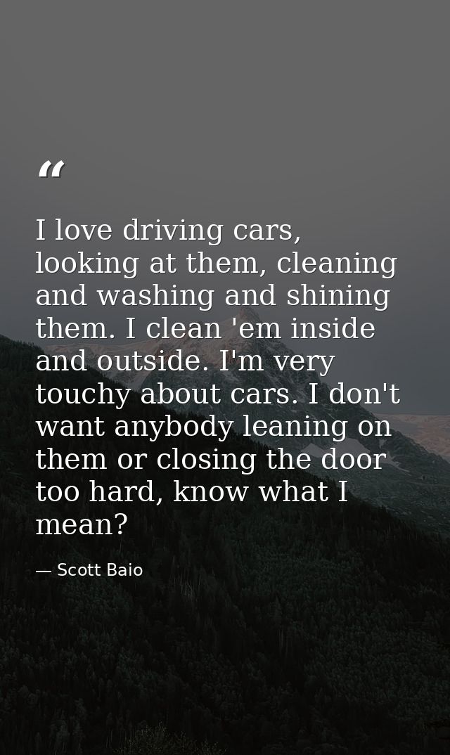 I love driving cars, looking at them, cleaning and washing and shining them. I clean 'em inside and outside. I'm very to — Scott Baio