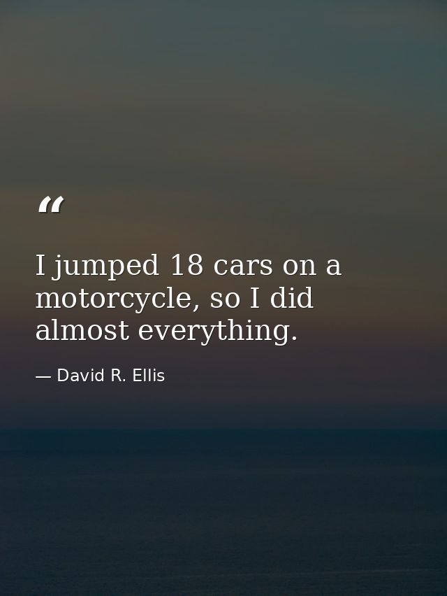 I jumped 18 cars on a motorcycle, so I did almost everything. — David R. Ellis
