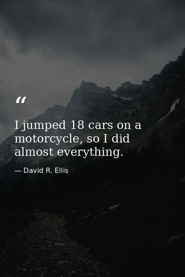 I jumped 18 cars on a motorcycle, so I did almost everything. — David R. Ellis